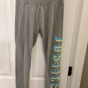 Justice Gray Leggings with Blue and Yellow Side Logo